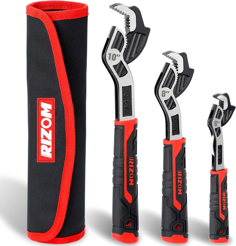 Rizom Pipe Wrench Set, 6” 8” 10” Self Adjusting Wrench, Plumbers Wrench with Self Tightening Function for 9/32”-1 3/8” (7-35mm) Pipe Fittings and Nuts - Image 1